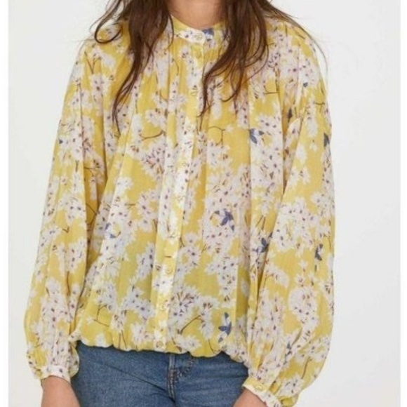 Anna Glover x H&M Collaboration Oversized Floral Yellow Blouse - Picture 1 of 5